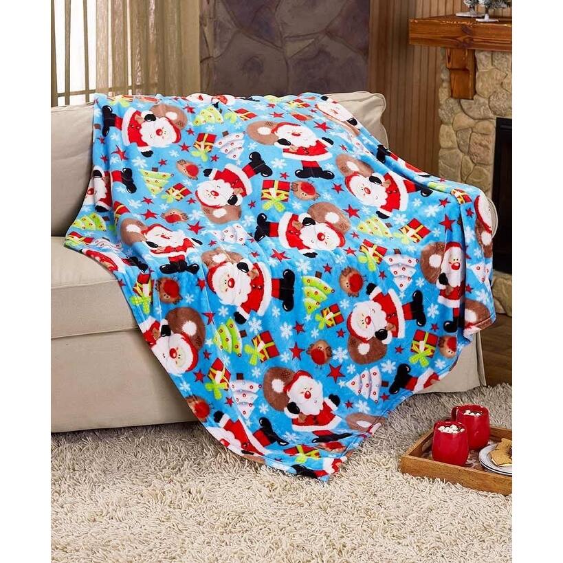 Velvet Touch Holiday Throw Fleece Blanket (50" x 60") Santa Claus